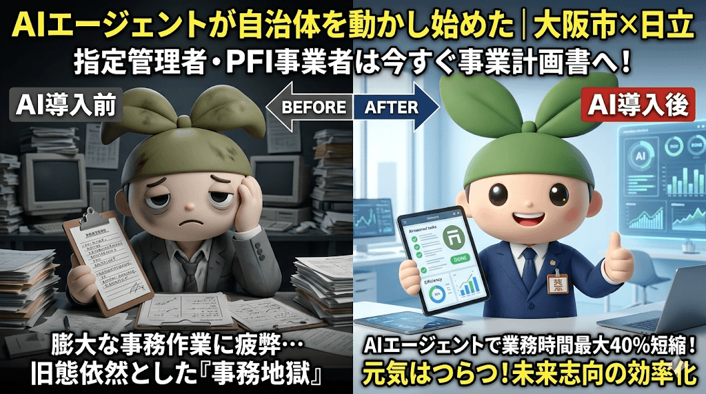 AIエージェントが自治体を動かし始めた。大阪市×日立の実証実験が、指定管理者・PFI事業者に突きつける「2026年度の宿題」