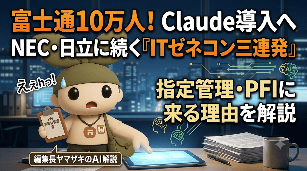 富士通10万人もClaude導入へ──NEC・日立に続く「ITゼネコン三連発」が指定管理・PFIに来る理由